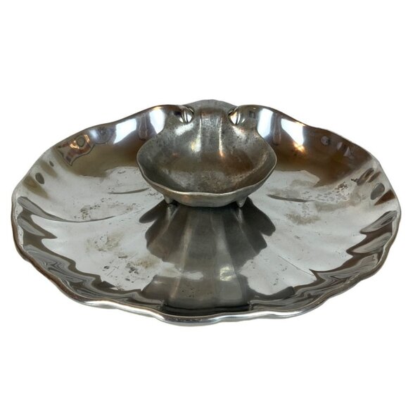 Wilton Armetale Clam Shell 2 Piece Appetizer Chip Dip Bowl Server Shiny Pewter - Picture 1 of 8